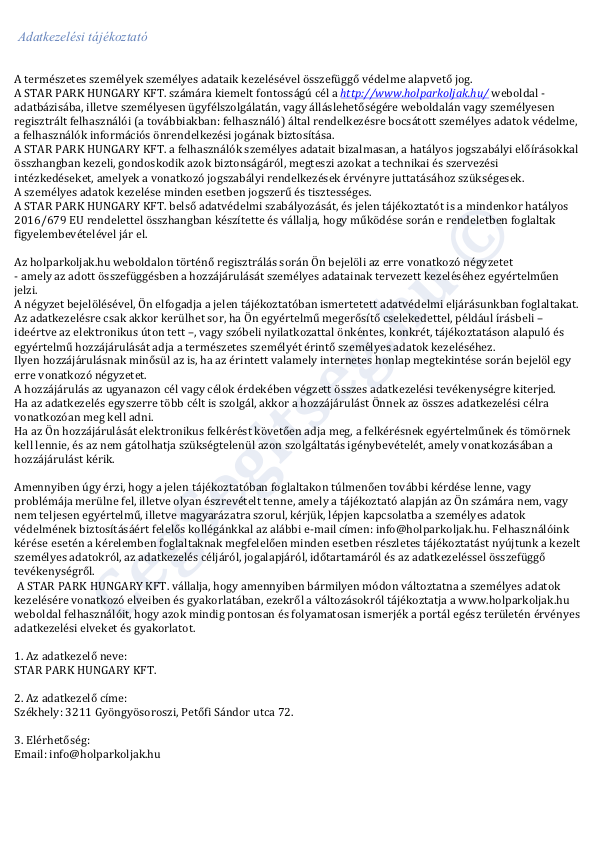 Adatkezelési tájékoztató 1. oldal